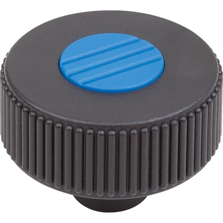 Kipp Knurled Knob Size:1, D1=40D=6 , Form:H, Thermoplastic Black Ral7021, Comp:Steel, Cap:Blue Ral5017 K0260.41063